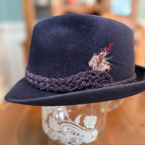 Vintage John B. Stetson "The Sovereign" fedora hat size 7 braided band w/feather